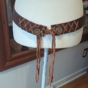 Brown Leather Women's Belt with Decorative Accents